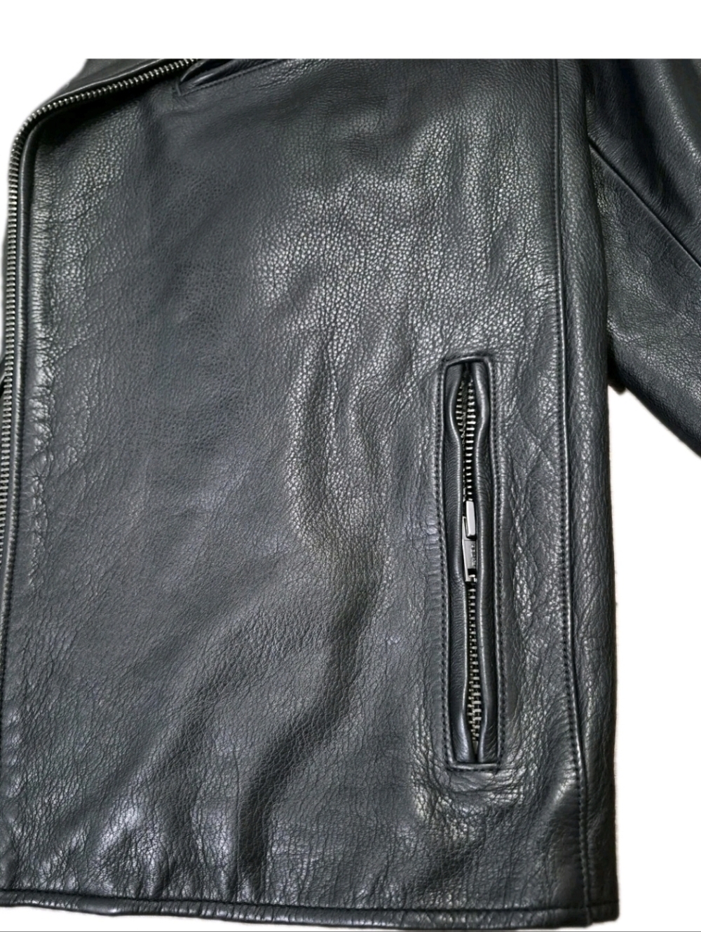GAP Black Peebled Leather Biker Jacket Size L. - Picture 8 of 15